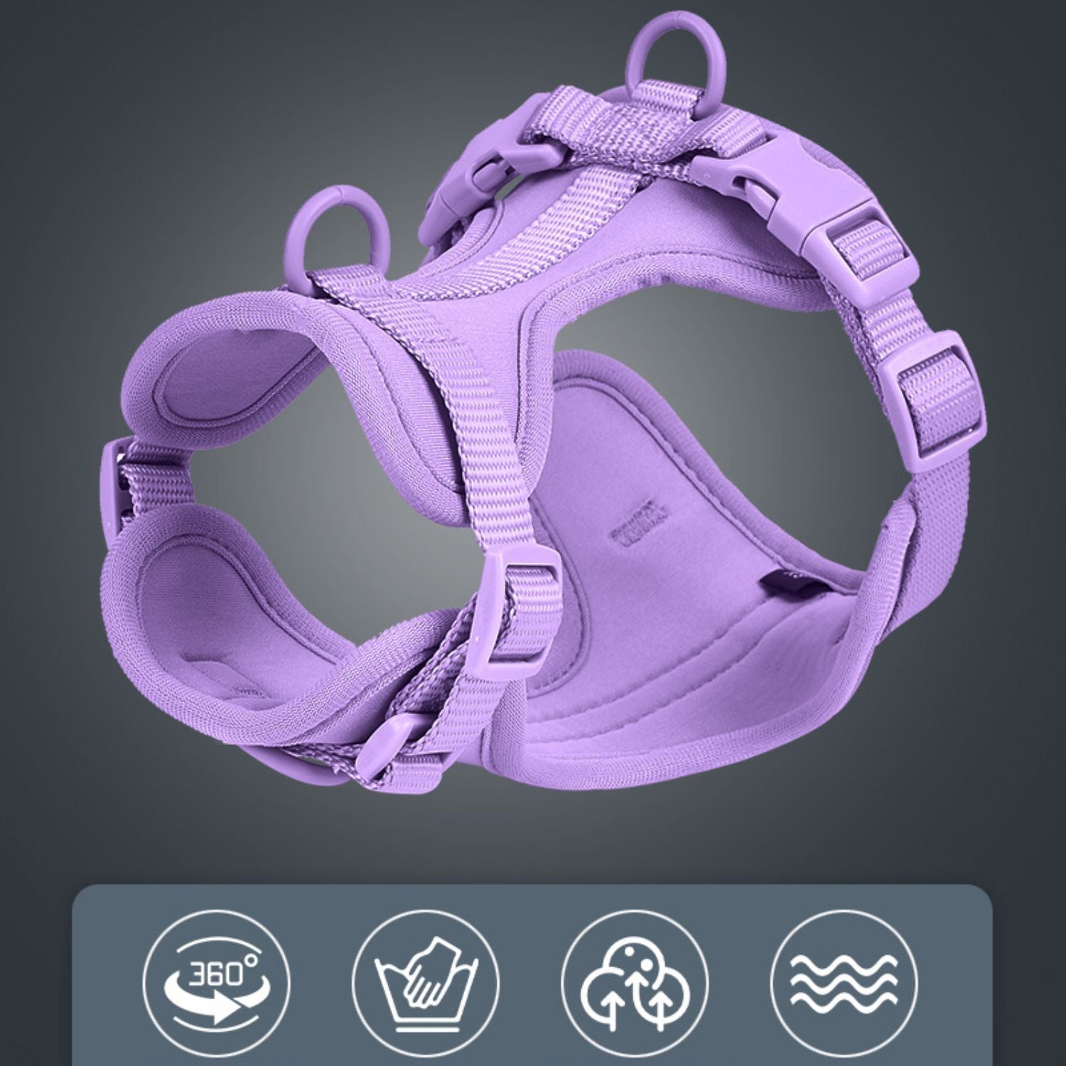 hondenharnas set lavendel zacht harnas met veiligheidsclips en wasbaar ontwerp